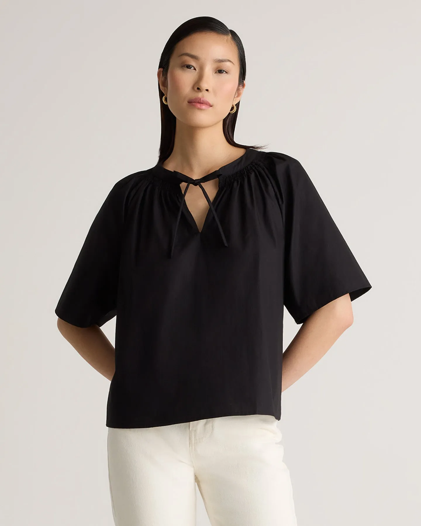 100% Organic Cotton Poplin Split Neck Top