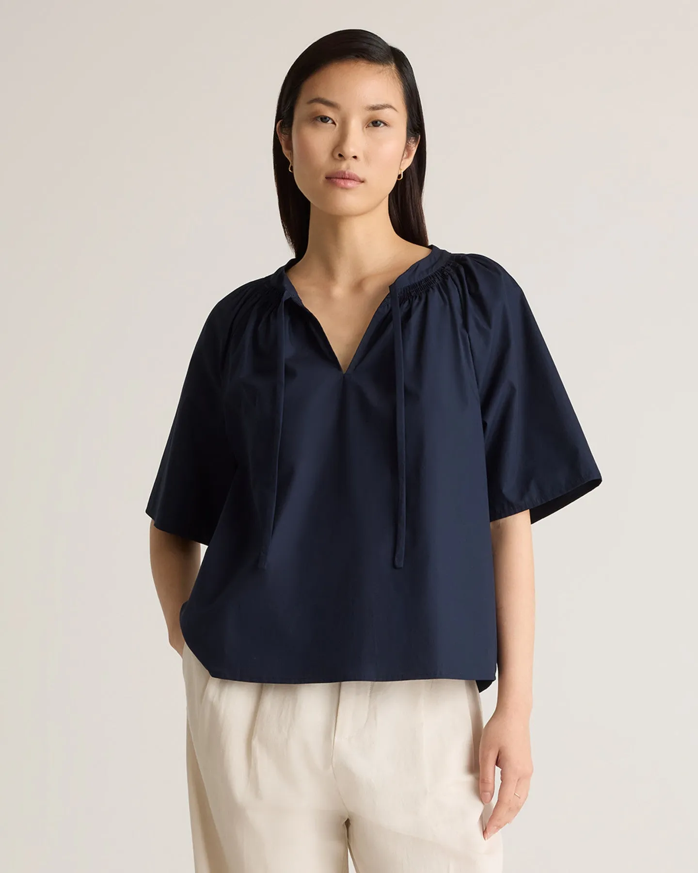 100% Organic Cotton Poplin Split Neck Top