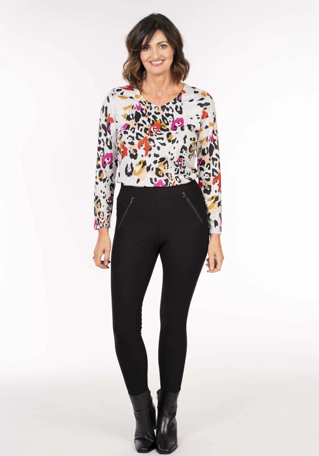 Animal Print Wool Touch  Top - Grey