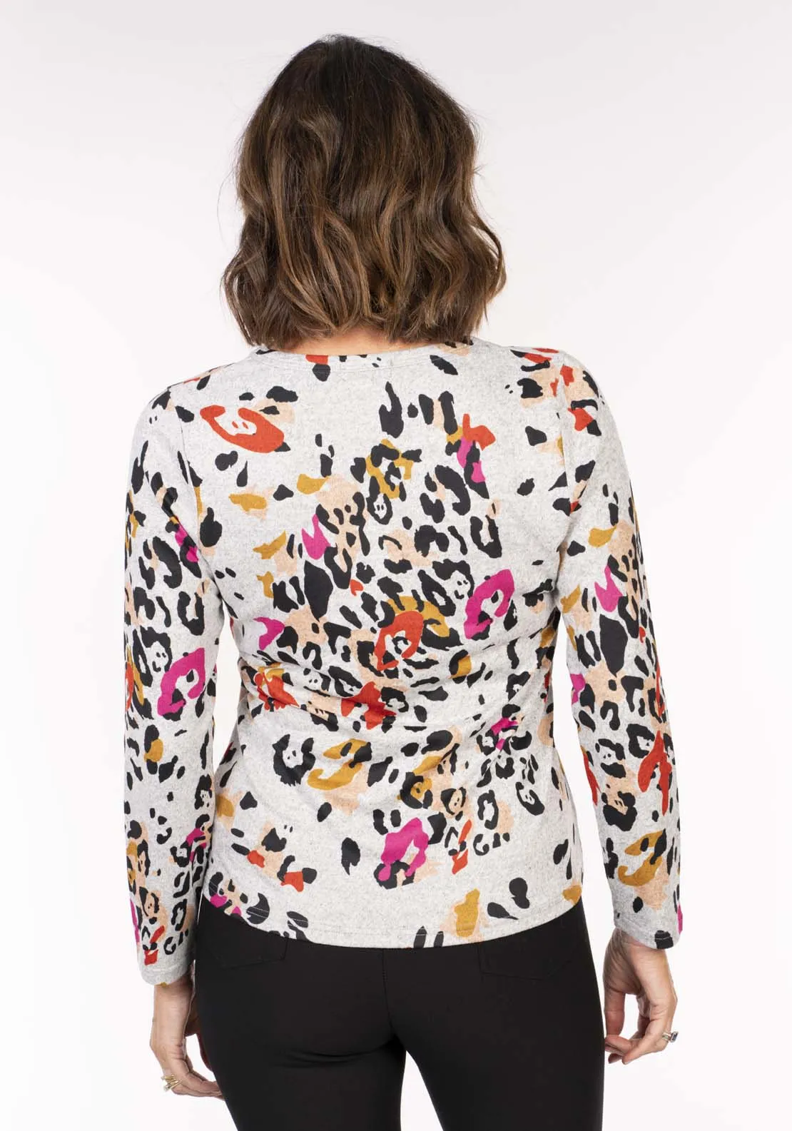 Animal Print Wool Touch  Top - Grey