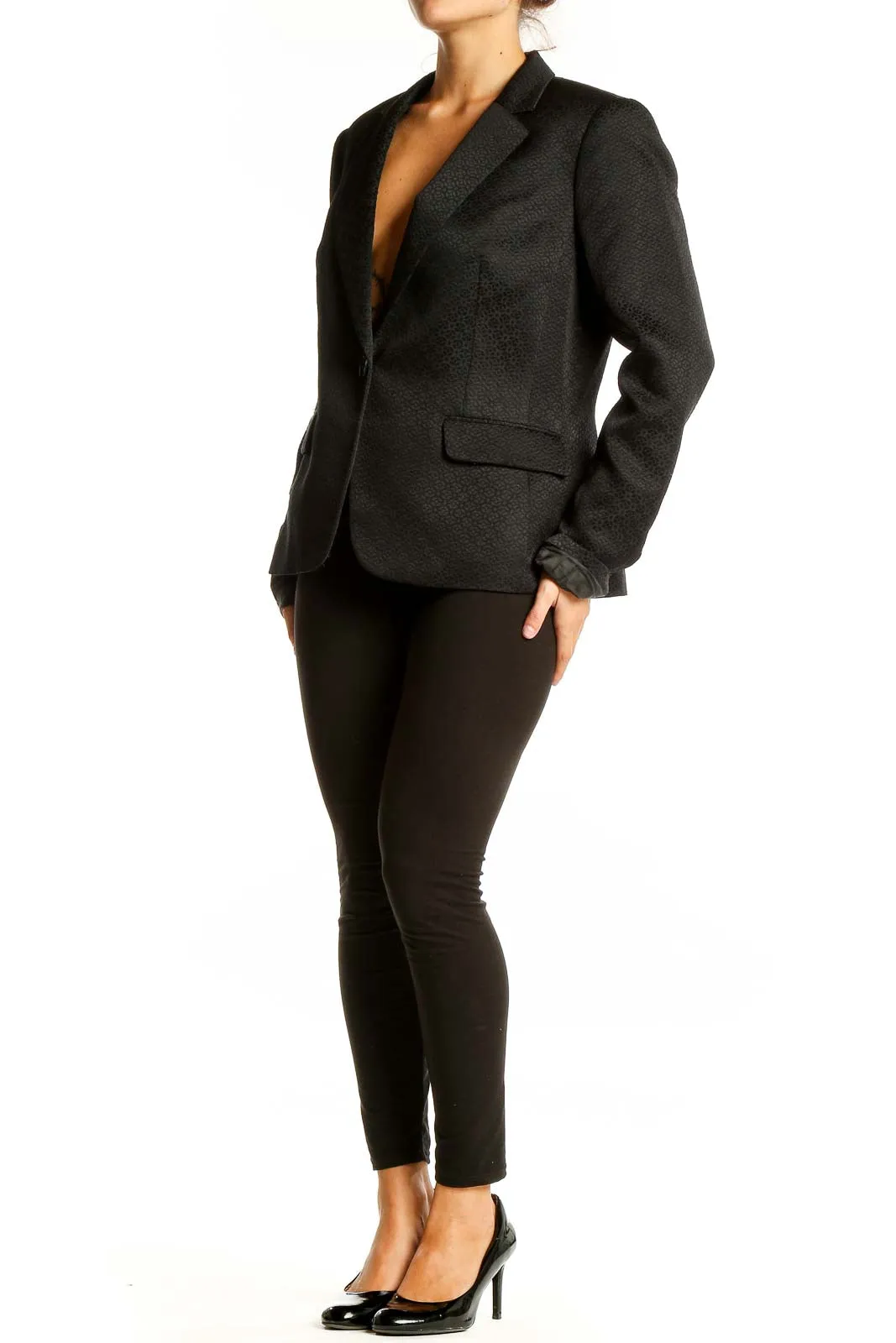 Black Textured Polyester Blazer