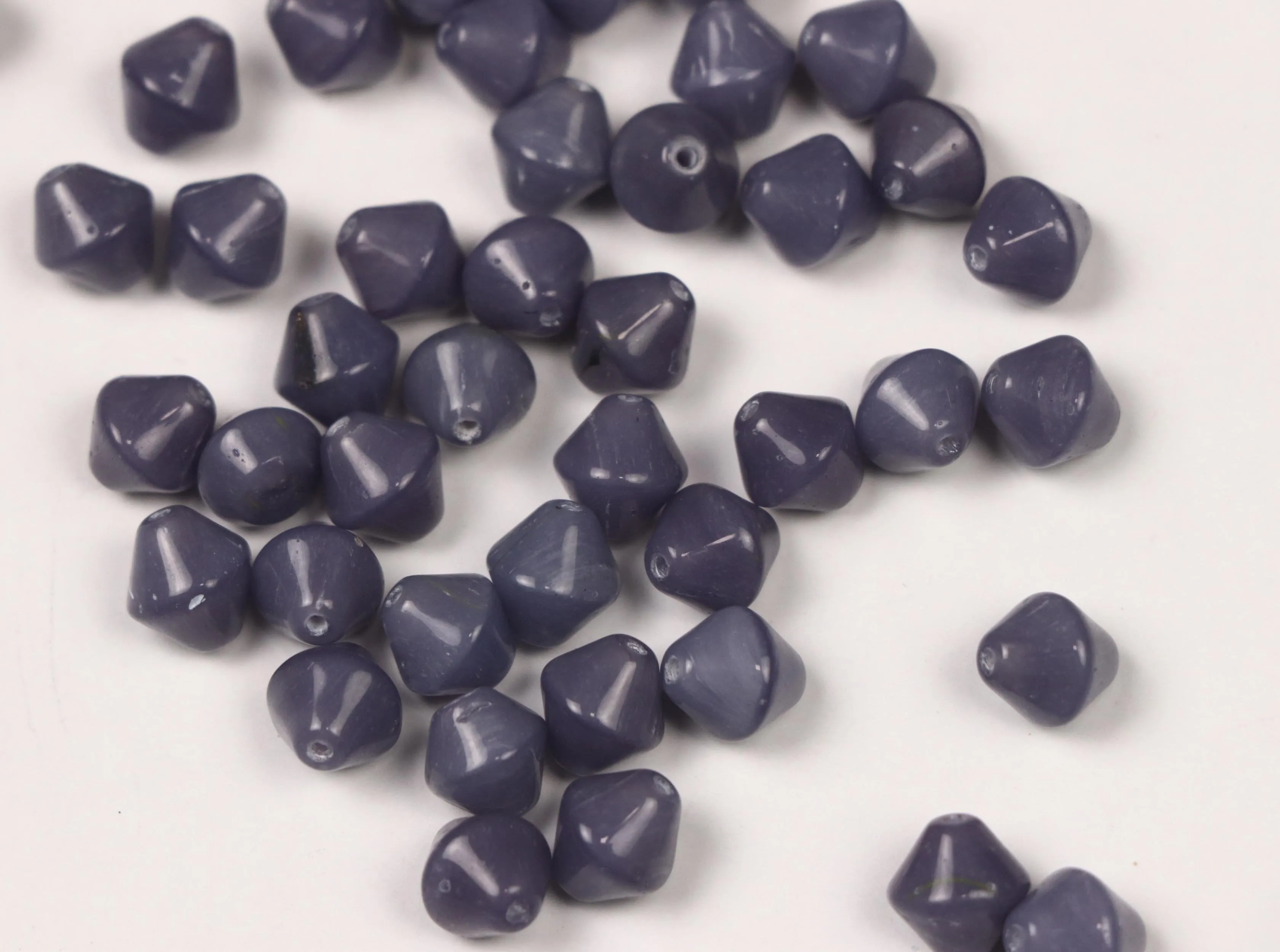 Blue Gray Bicone Fancy Glass Beads- 8x8 mm