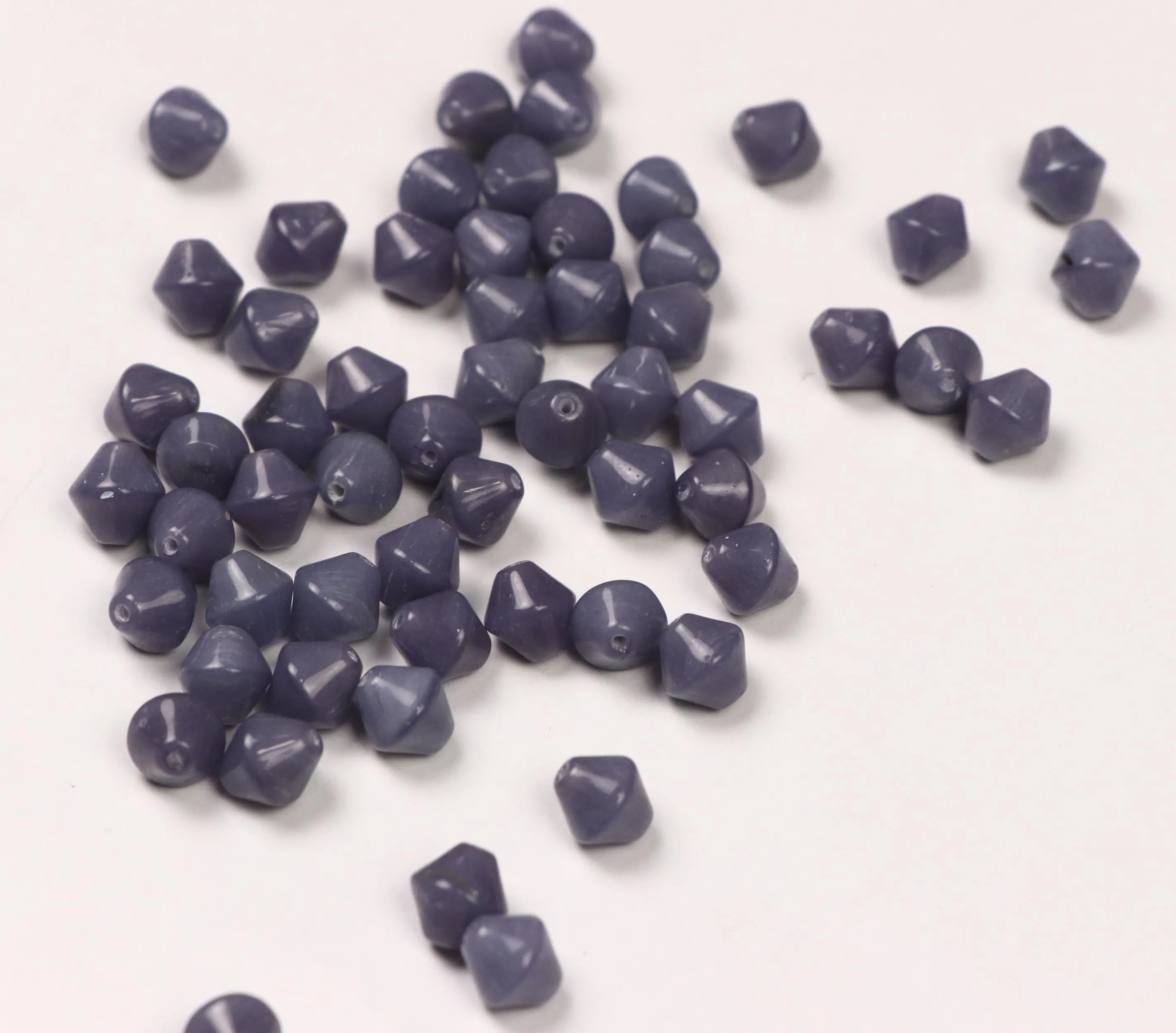 Blue Gray Bicone Fancy Glass Beads- 8x8 mm