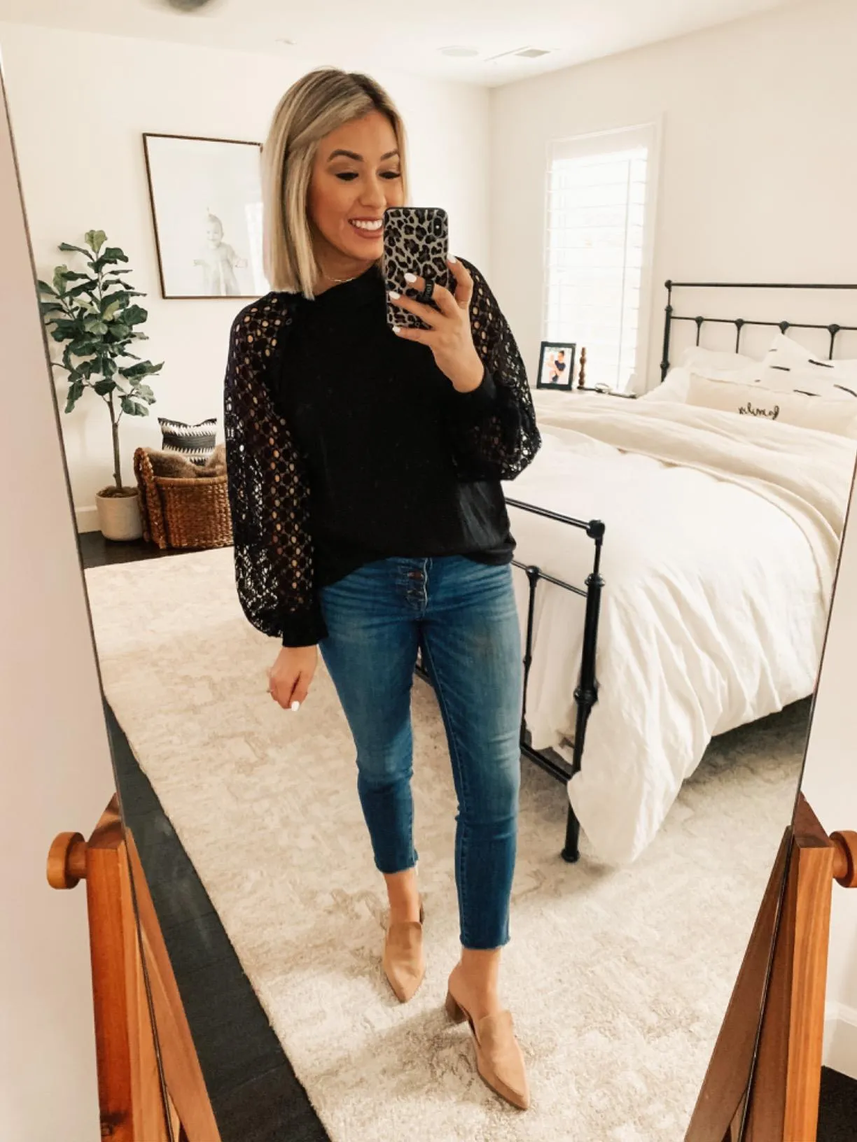 Blue Women’s Long Sleeve Tops Lace Casual Loose Blouses T Shirts - MIHOLL