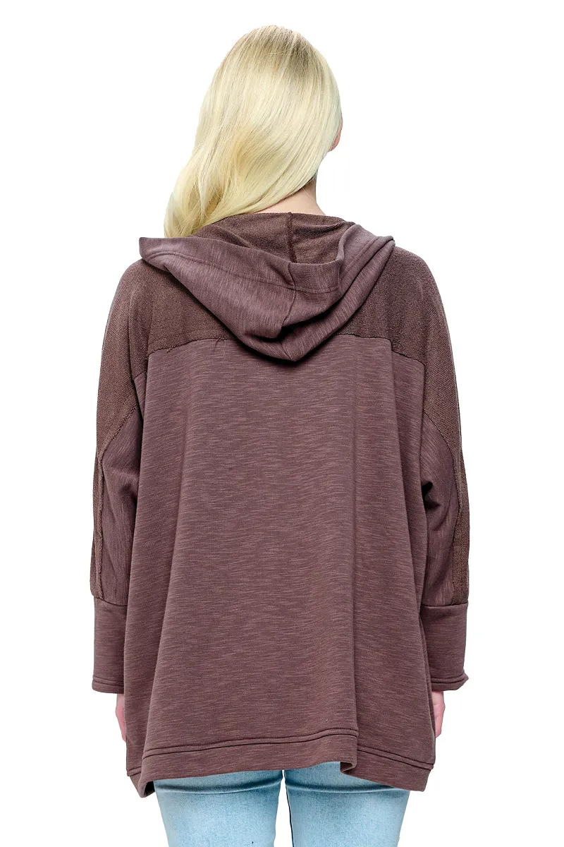 Brown Hooded Jacket Raw Edge