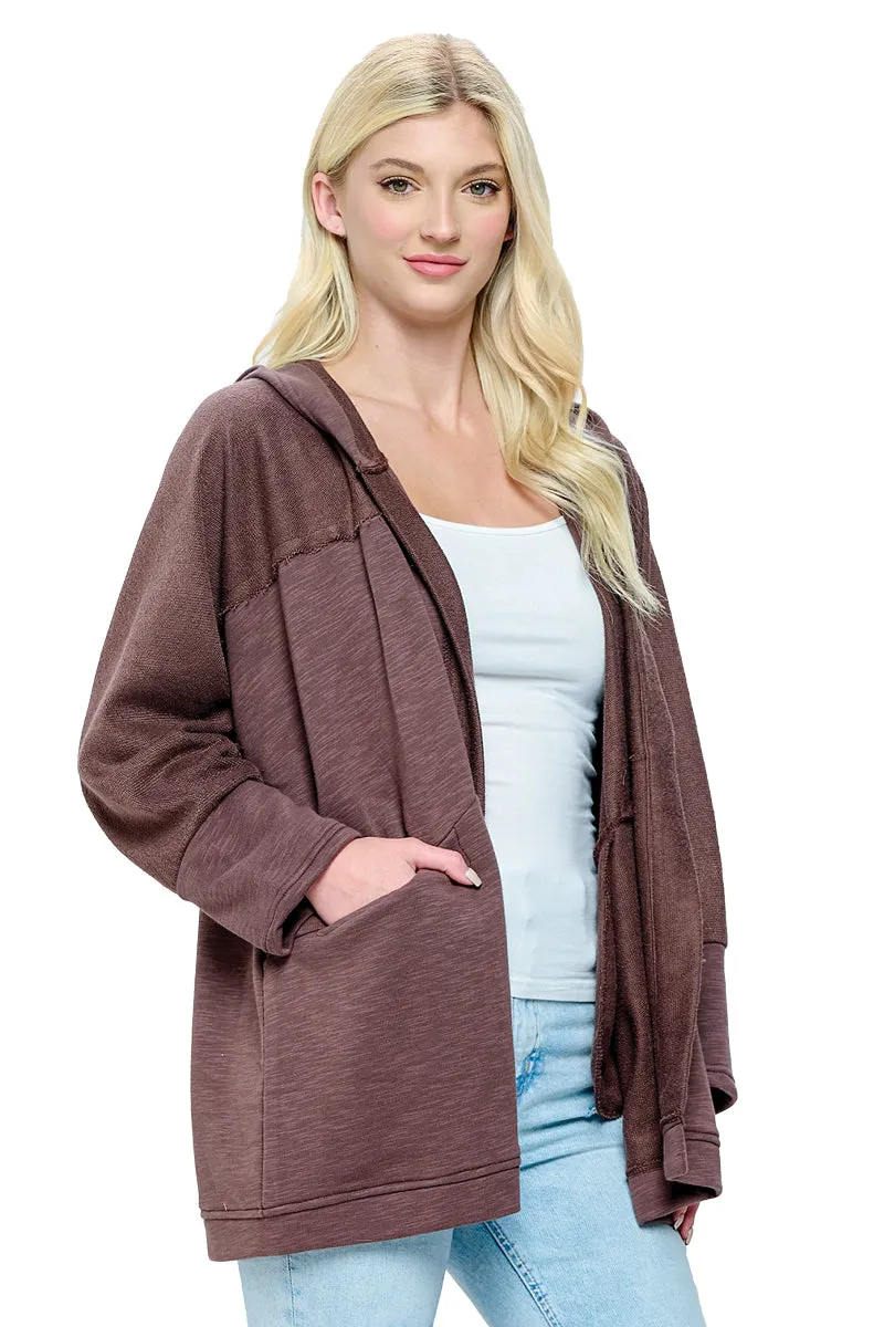 Brown Hooded Jacket Raw Edge