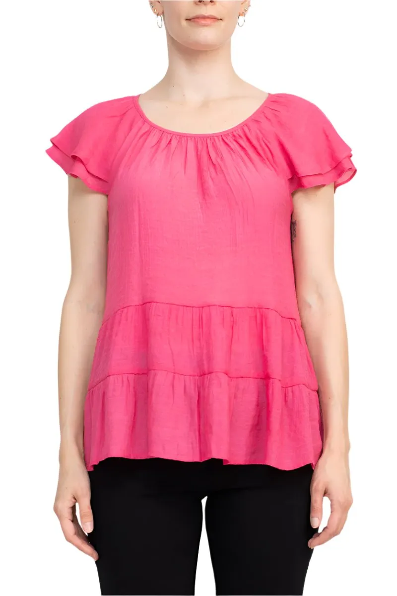 Counterparts Crew Neck Cap Sleeve Ruched Rayon Top
