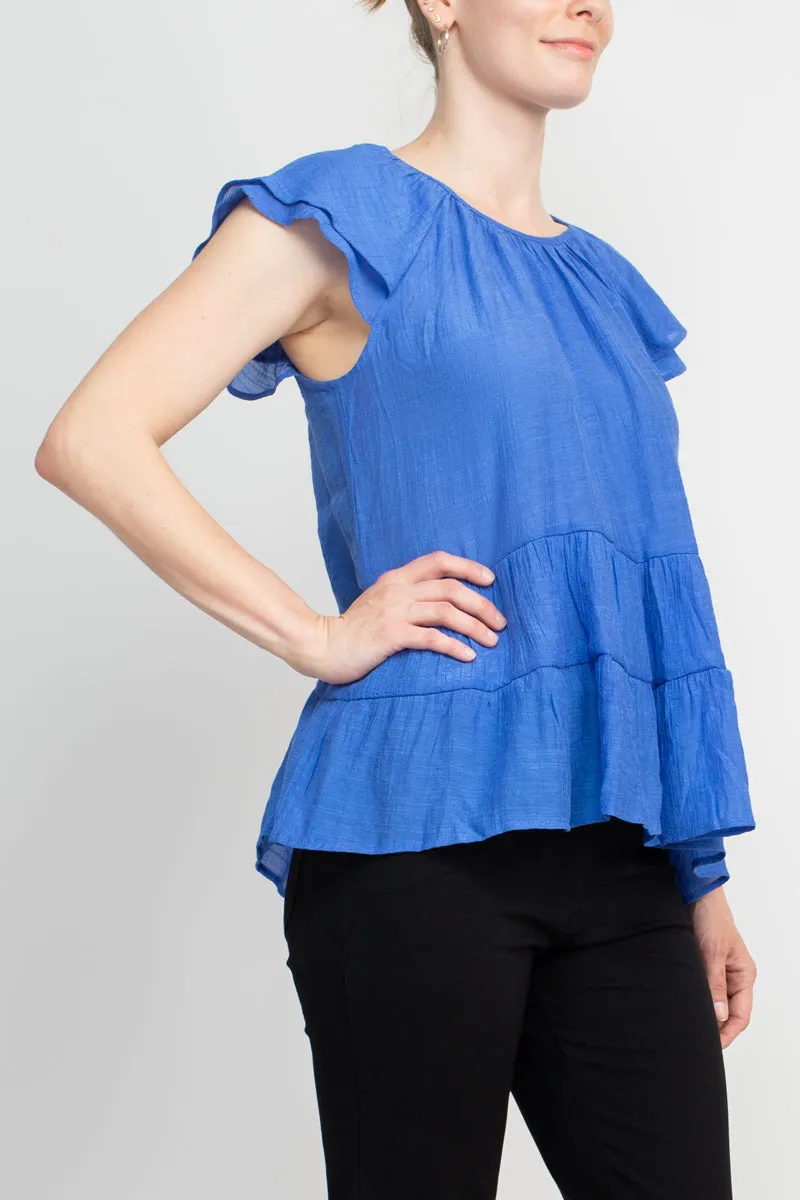 Counterparts Crew Neck Cap Sleeve Ruched Rayon Top