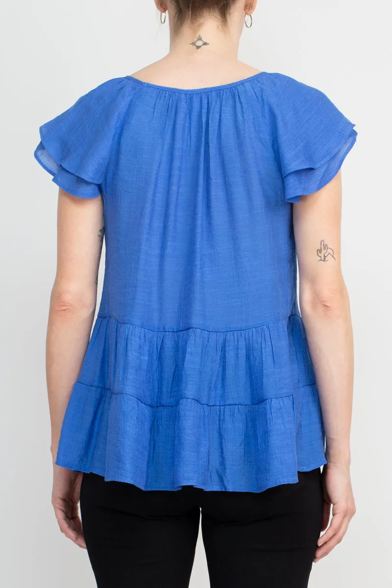Counterparts Crew Neck Cap Sleeve Ruched Rayon Top