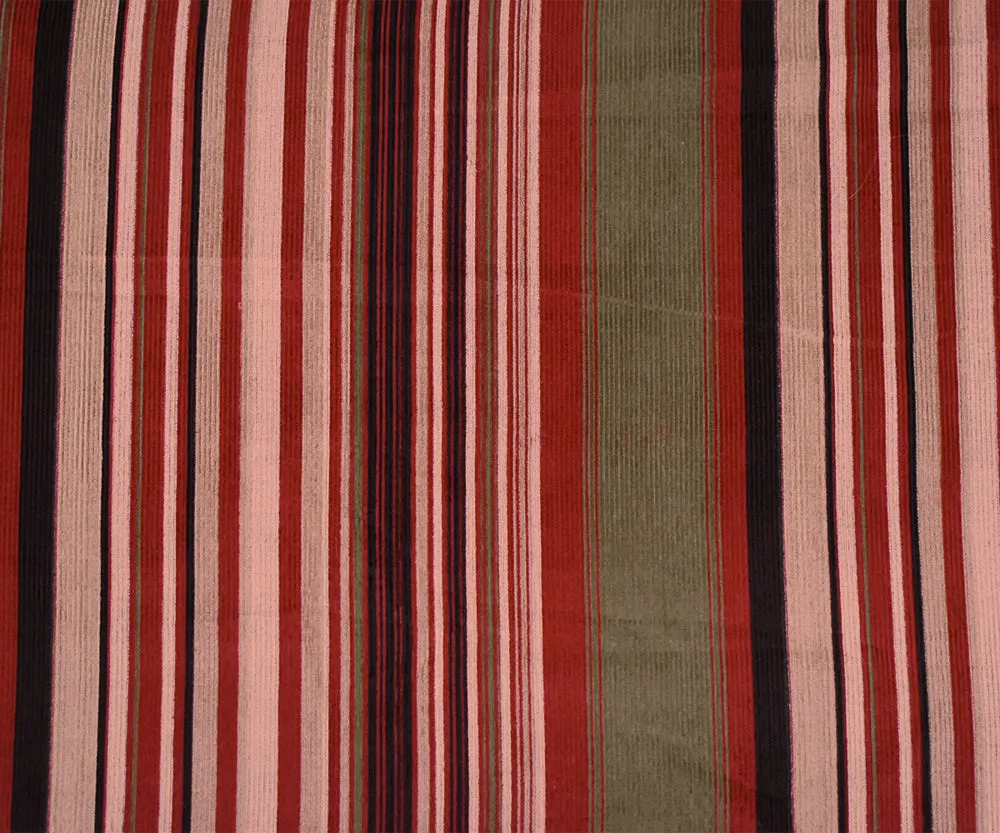 Deep Orange-Red-Multi Cotton Spandex Stripe Printed Corduroy Woven Fabric