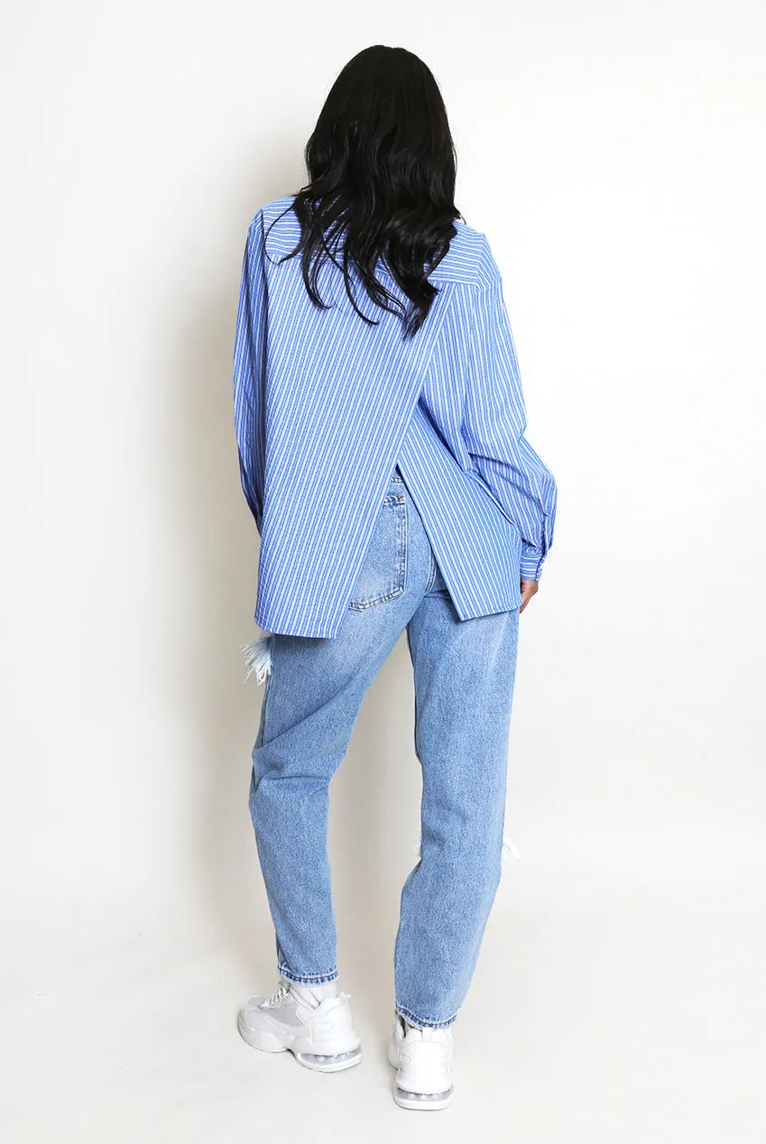 Envy Striped Shirt Overlapping Back Blue
