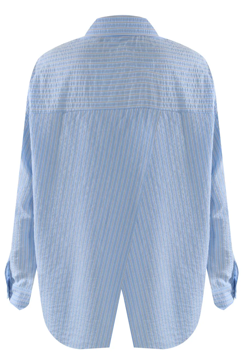 Envy Striped Shirt Overlapping Back Blue