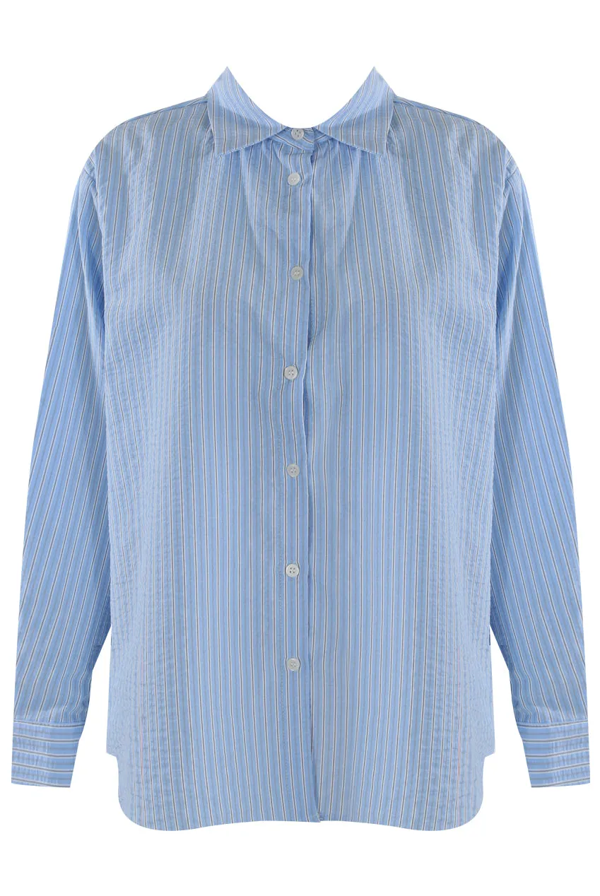 Envy Striped Shirt Overlapping Back Blue