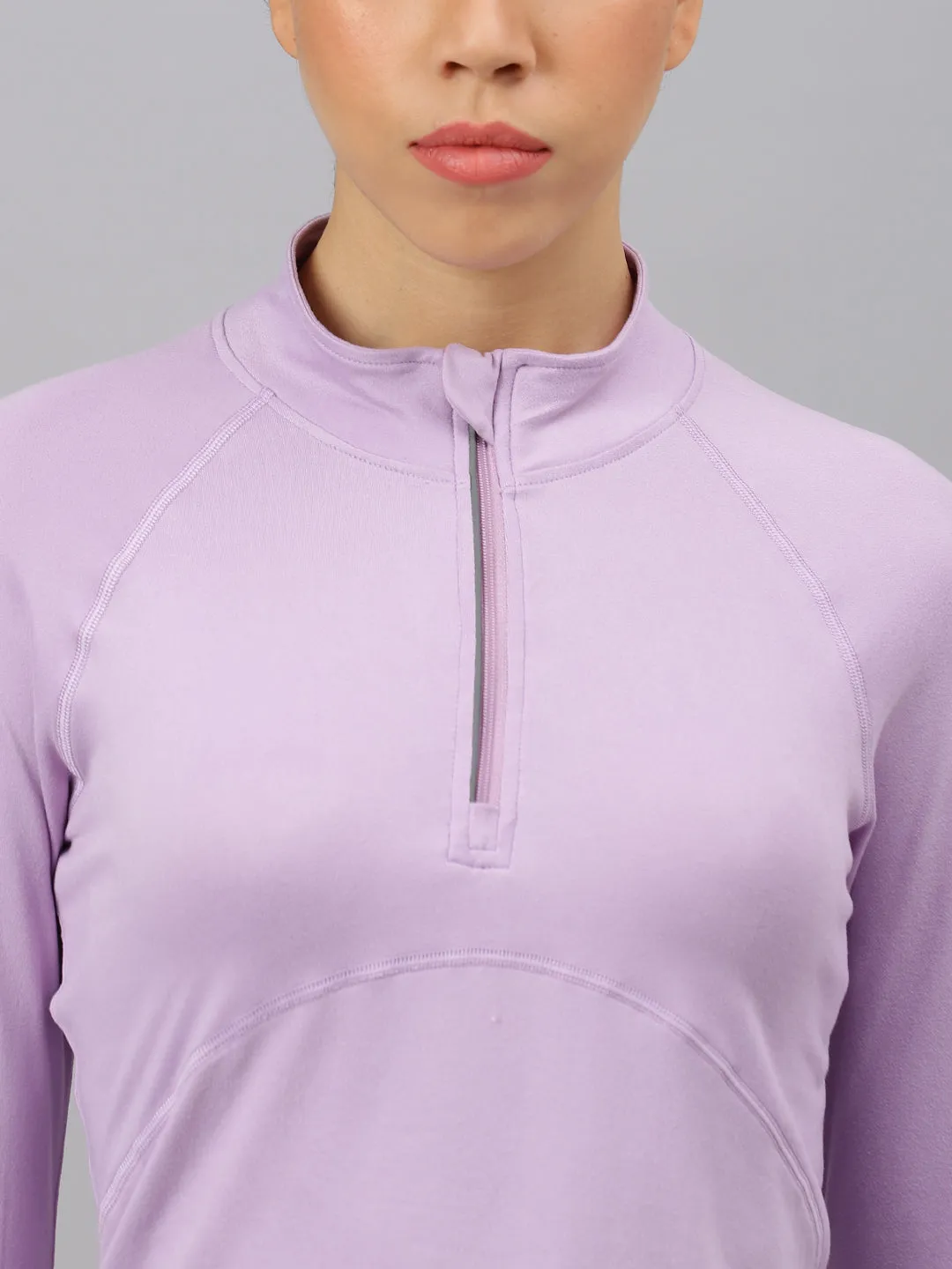 Fitkin women's Lavender high neck front zipper full sleeves t-shirt