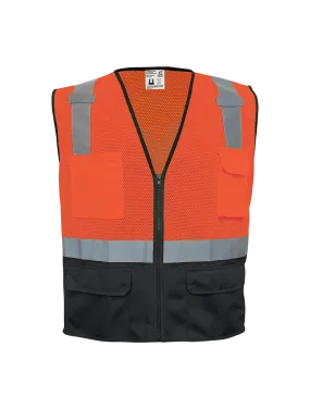 FrogWear® HV Orange Lightweight Mesh Polyester Safety Vest with Black Solid Bottom - GLO-049