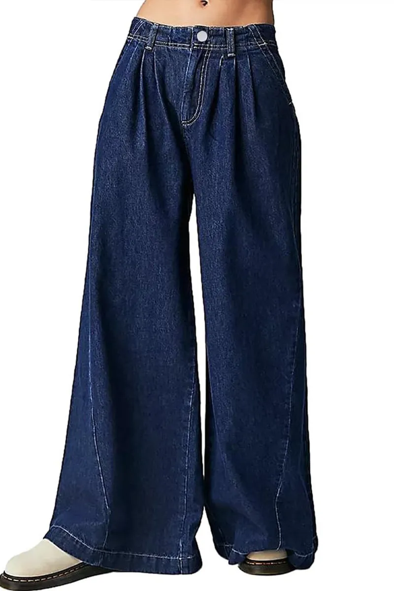 HPS1080 Wide-Leg Denim Trousers Pants