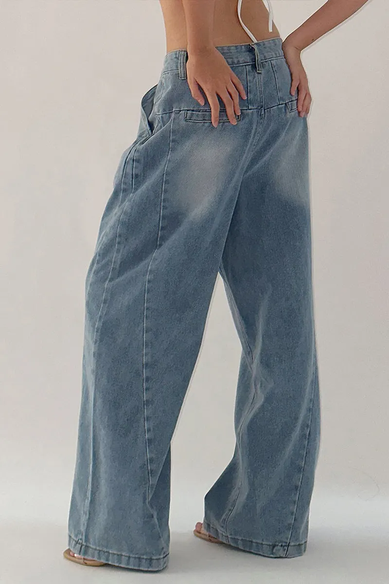 HPS1080 Wide-Leg Denim Trousers Pants