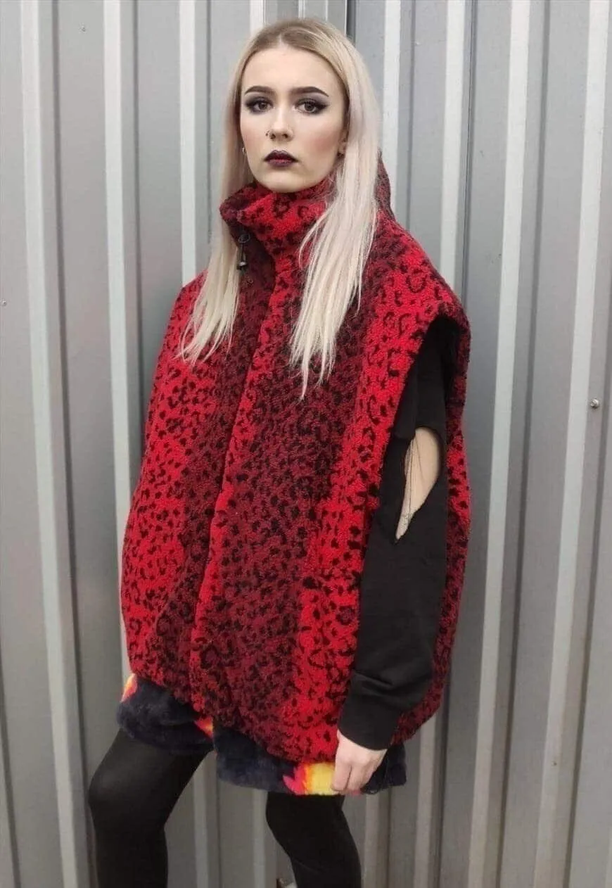 Leopard fleece bomber handmade animal tie-dye 2 in 1 jacket
