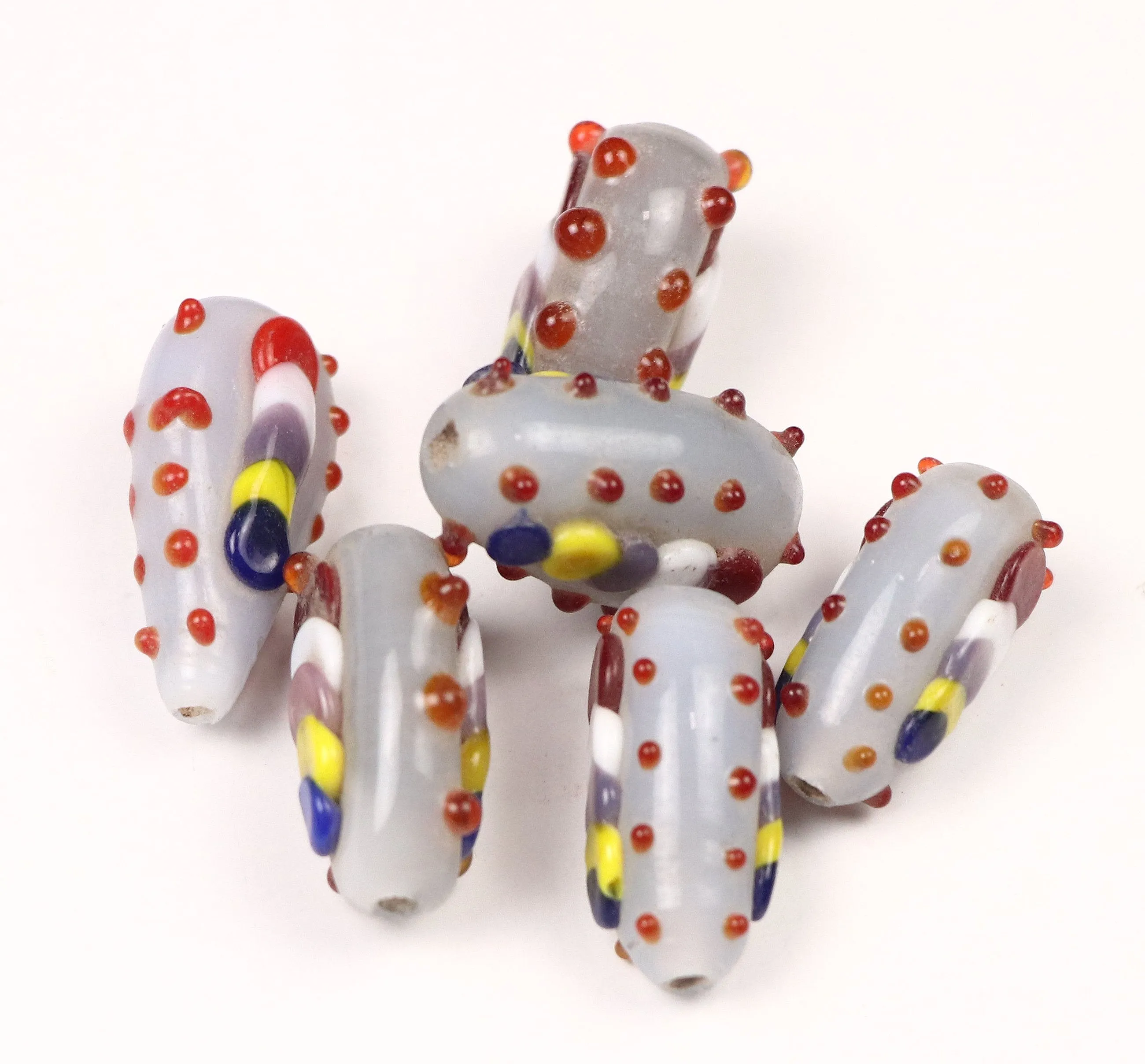Light Gray Cylindrical Fancy Glass Beads - 14x27 mm