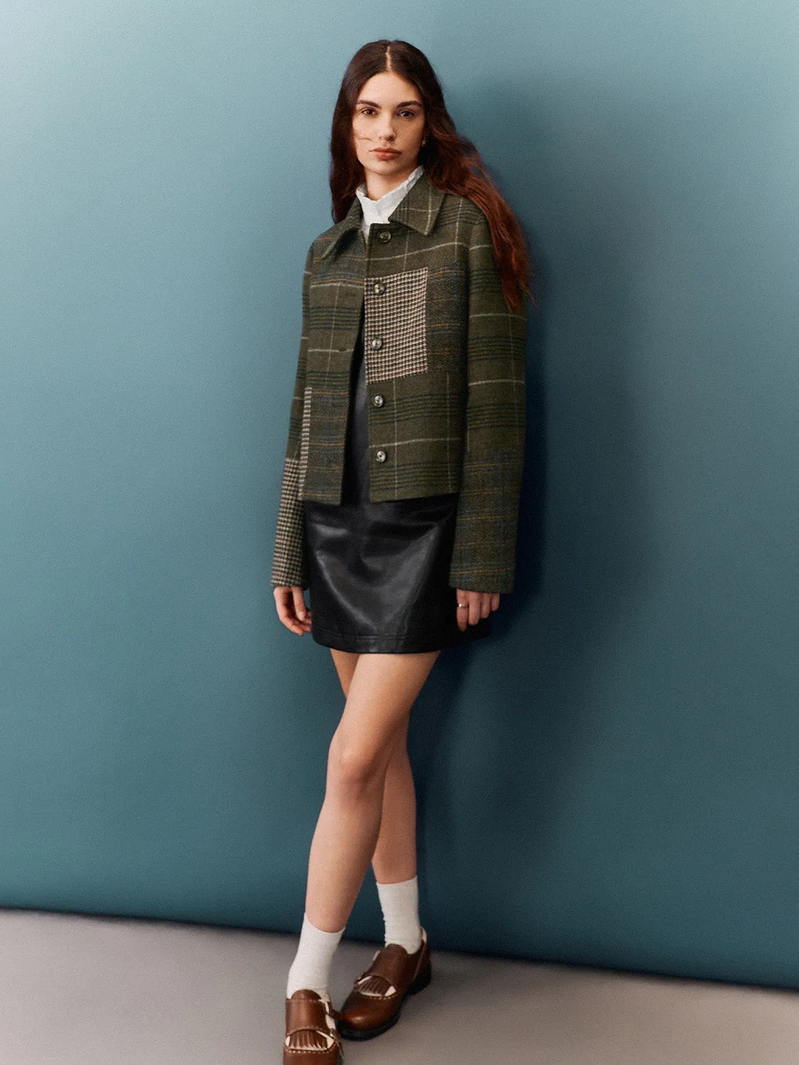 Loose Patchwork Button Up Jackets