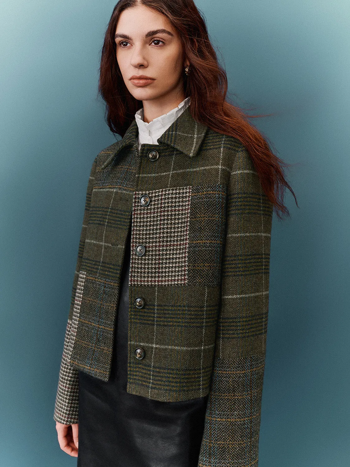 Loose Patchwork Button Up Jackets