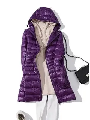 LVSANW 0-10℃ Winter Jackets Women White Duck Down Long Coat Female Hooded Quilted Parkas Ultra Light Portable Down Coats for Women
