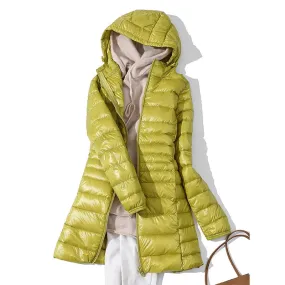 LVSANW 0-10℃ Winter Jackets Women White Duck Down Long Coat Female Hooded Quilted Parkas Ultra Light Portable Down Coats for Women