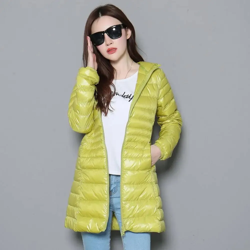 LVSANW 0-10℃ Winter Jackets Women White Duck Down Long Coat Female Hooded Quilted Parkas Ultra Light Portable Down Coats for Women