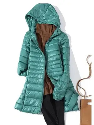 LVSANW 0-10℃ Winter Jackets Women White Duck Down Long Coat Female Hooded Quilted Parkas Ultra Light Portable Down Coats for Women