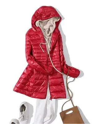 LVSANW 0-10℃ Winter Jackets Women White Duck Down Long Coat Female Hooded Quilted Parkas Ultra Light Portable Down Coats for Women