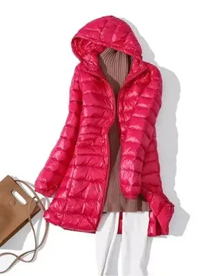 LVSANW 0-10℃ Winter Jackets Women White Duck Down Long Coat Female Hooded Quilted Parkas Ultra Light Portable Down Coats for Women