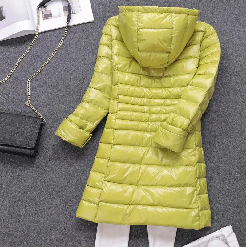LVSANW 0-10℃ Winter Jackets Women White Duck Down Long Coat Female Hooded Quilted Parkas Ultra Light Portable Down Coats for Women