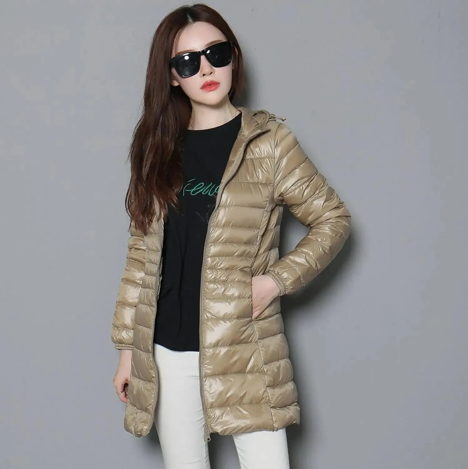 LVSANW 0-10℃ Winter Jackets Women White Duck Down Long Coat Female Hooded Quilted Parkas Ultra Light Portable Down Coats for Women