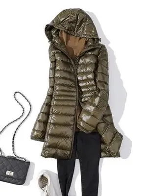 LVSANW 0-10℃ Winter Jackets Women White Duck Down Long Coat Female Hooded Quilted Parkas Ultra Light Portable Down Coats for Women