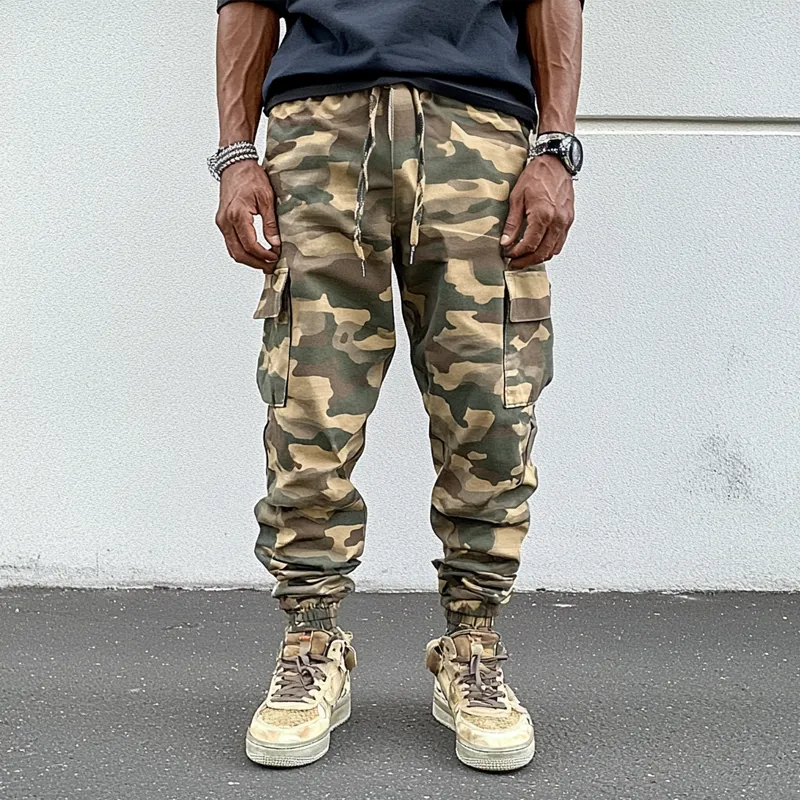Men's Fashion Camo Elastic Waist Multi-pocket Cargo Pants 33139313Z