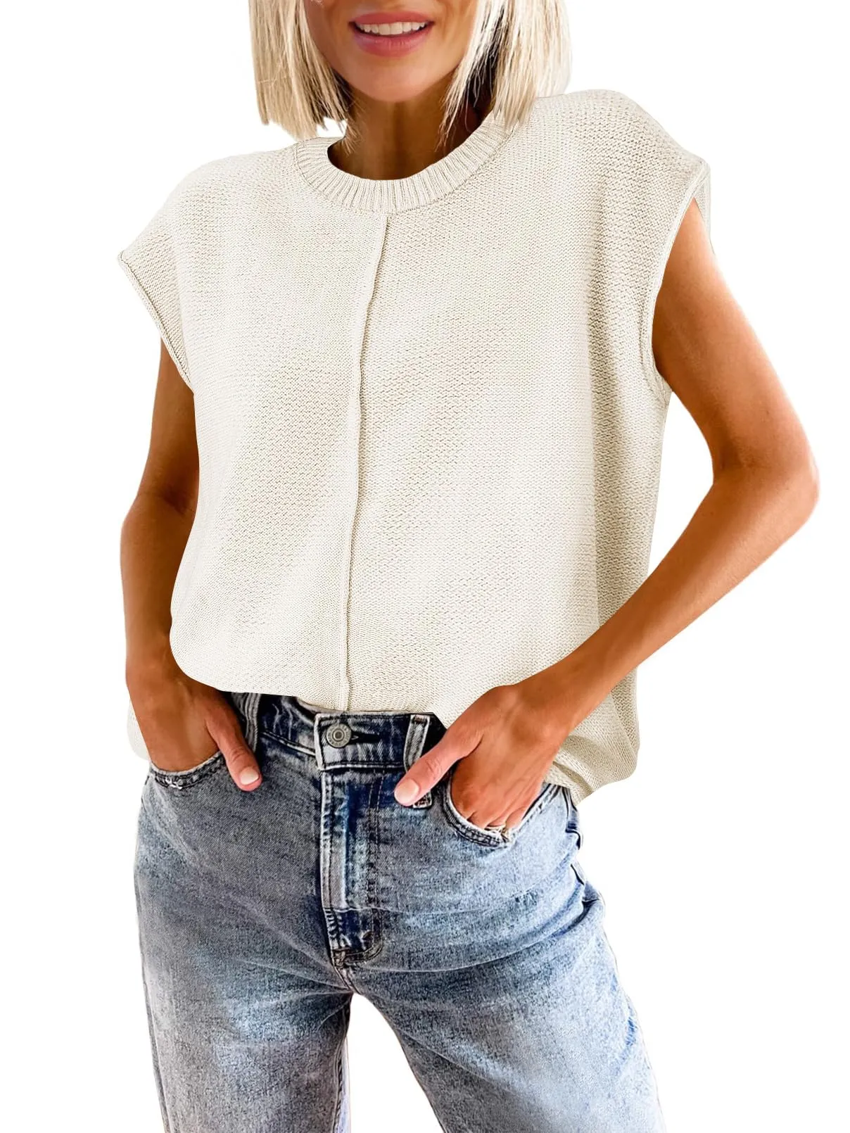 MEROKEETY Crewneck Cap Sleeve Lightweight Knit Sweater Vest