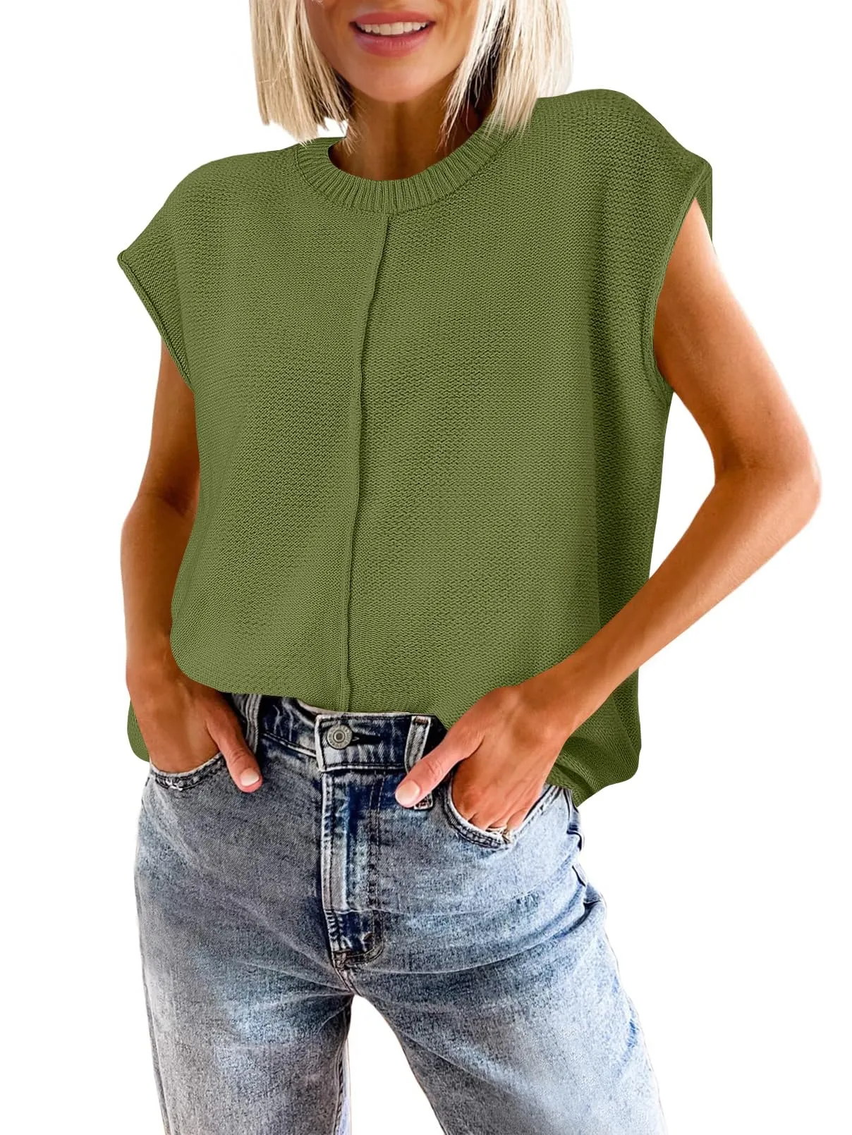 MEROKEETY Crewneck Cap Sleeve Lightweight Knit Sweater Vest