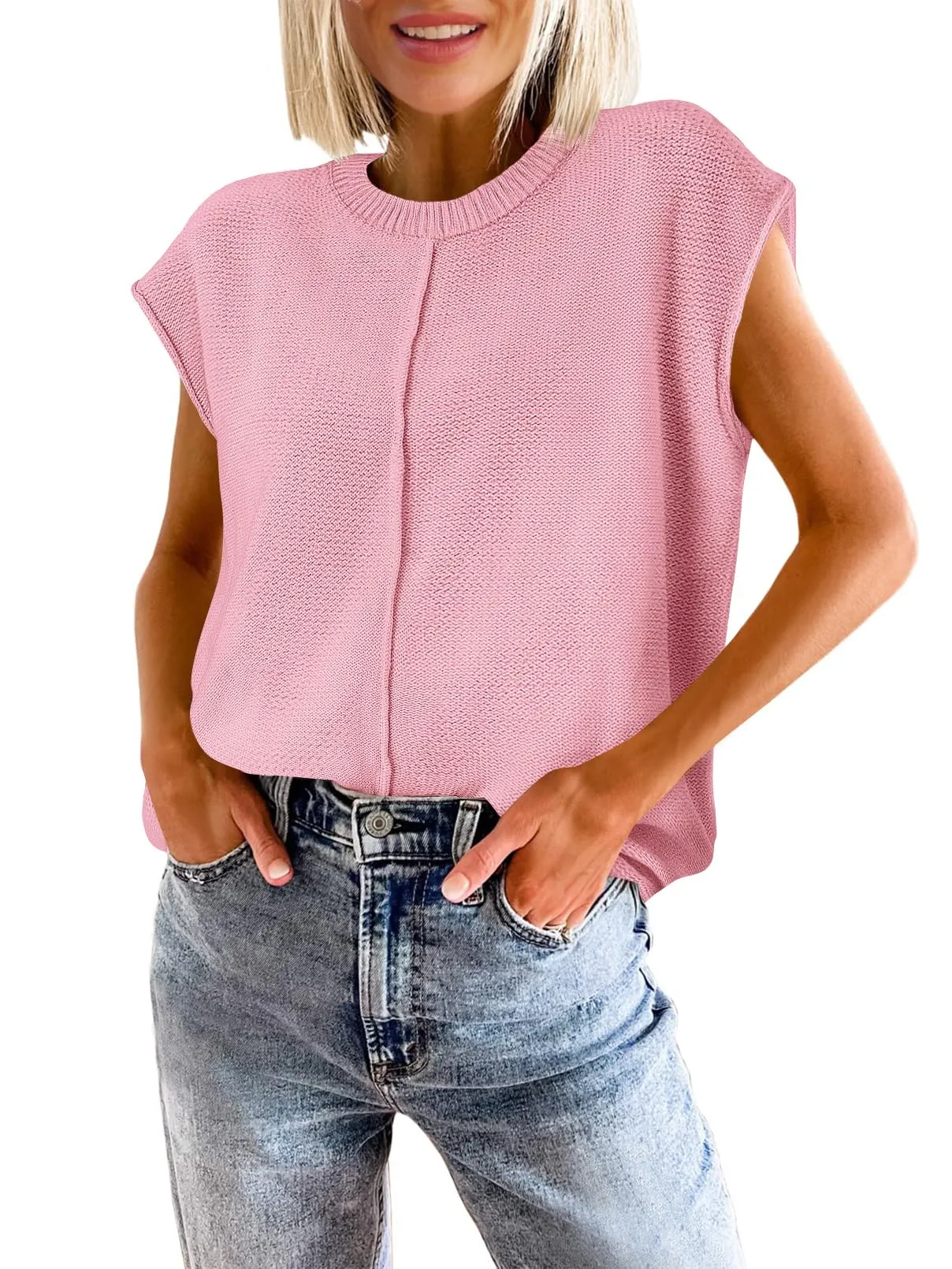 MEROKEETY Crewneck Cap Sleeve Lightweight Knit Sweater Vest