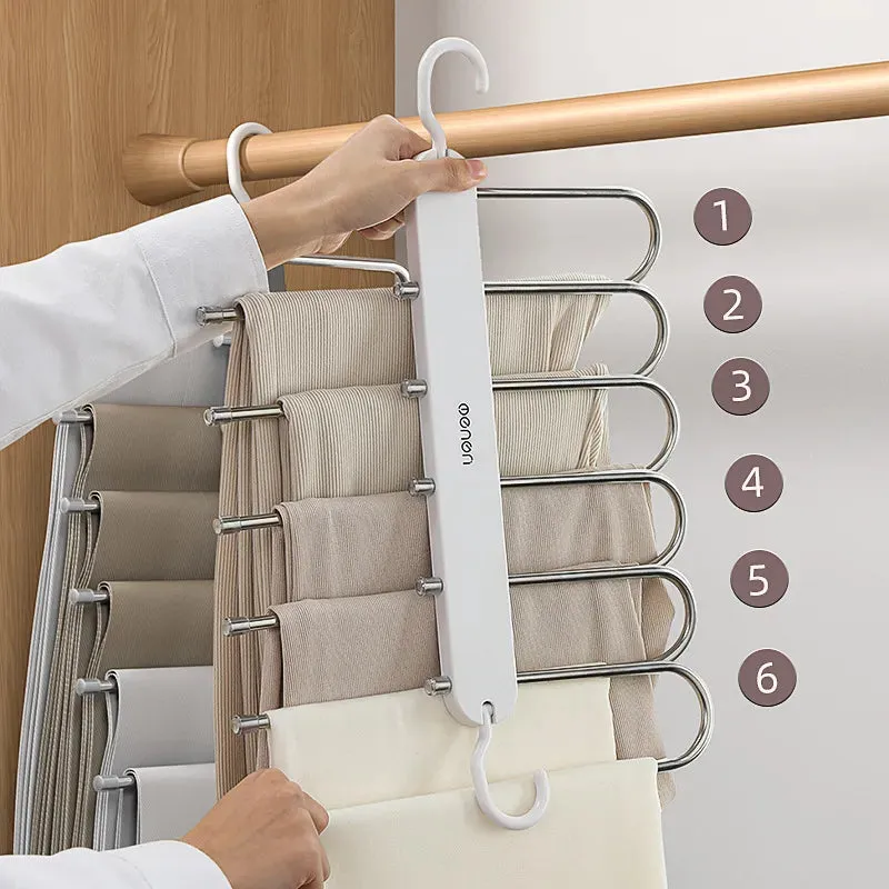 Multi-functional 6 in 1 Pants Hanger For Clothes Rack adjustablanizer Trouser Storage