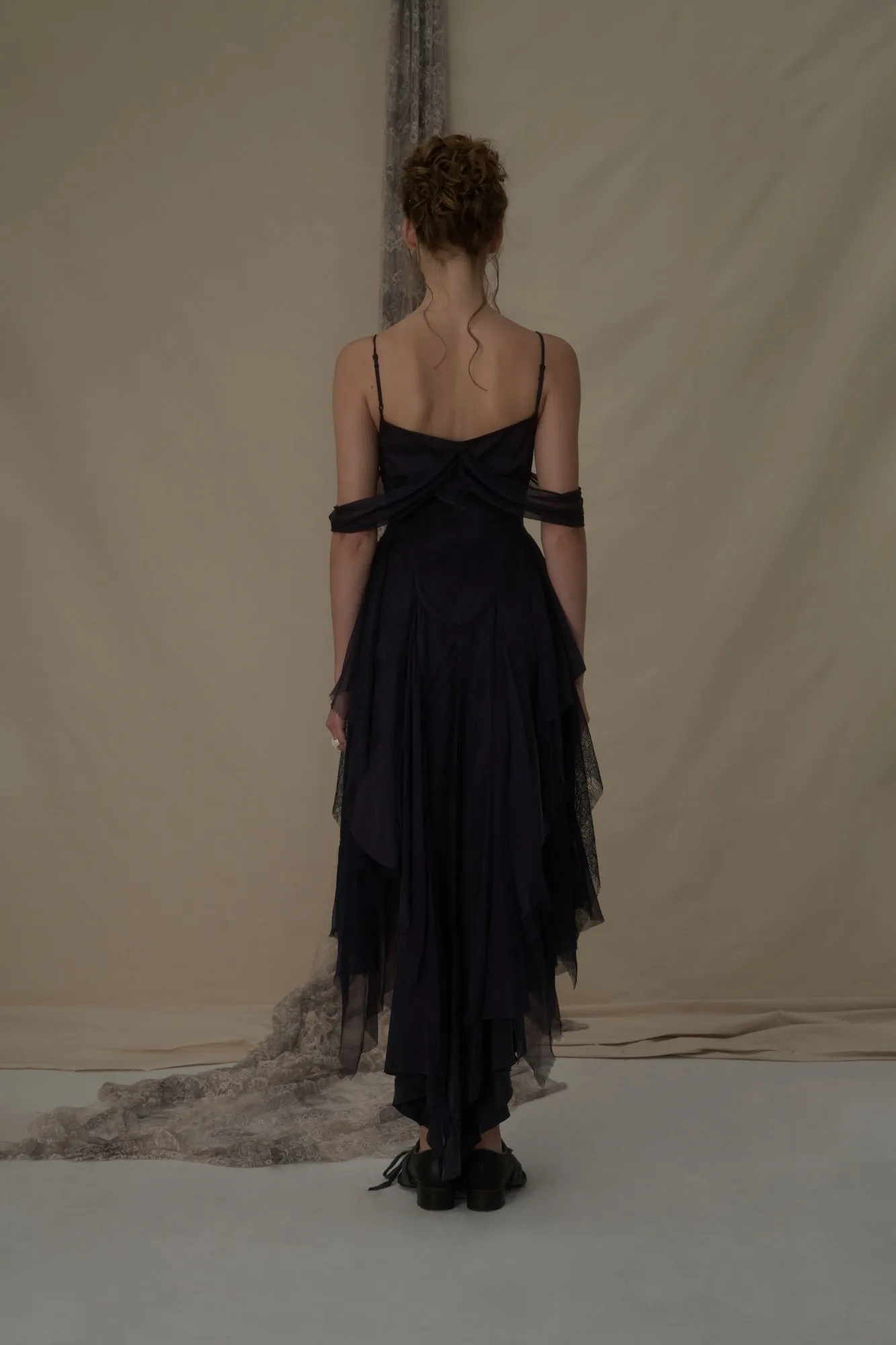 Navy Off-Shoulder Camisole Dress