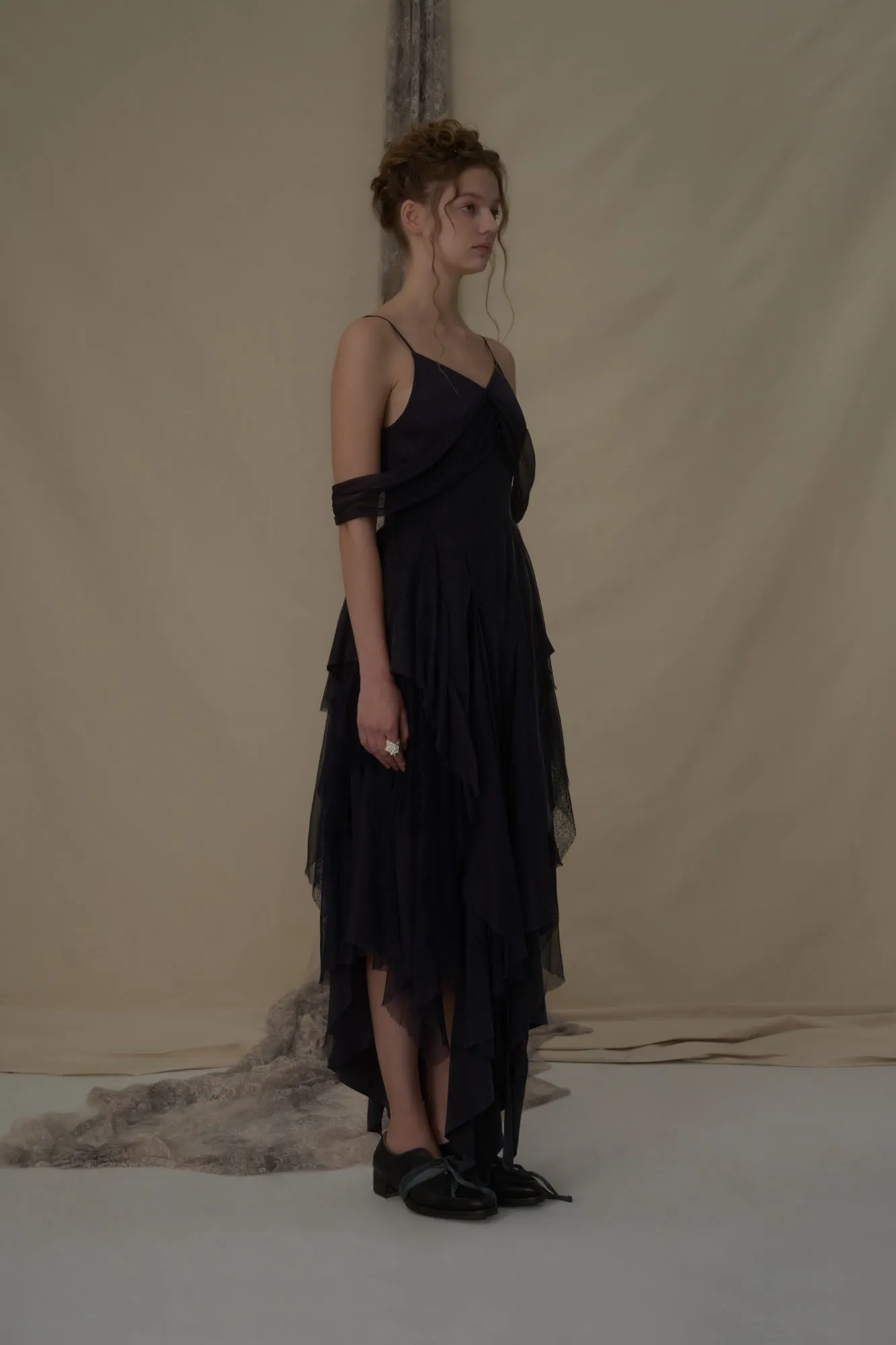 Navy Off-Shoulder Camisole Dress