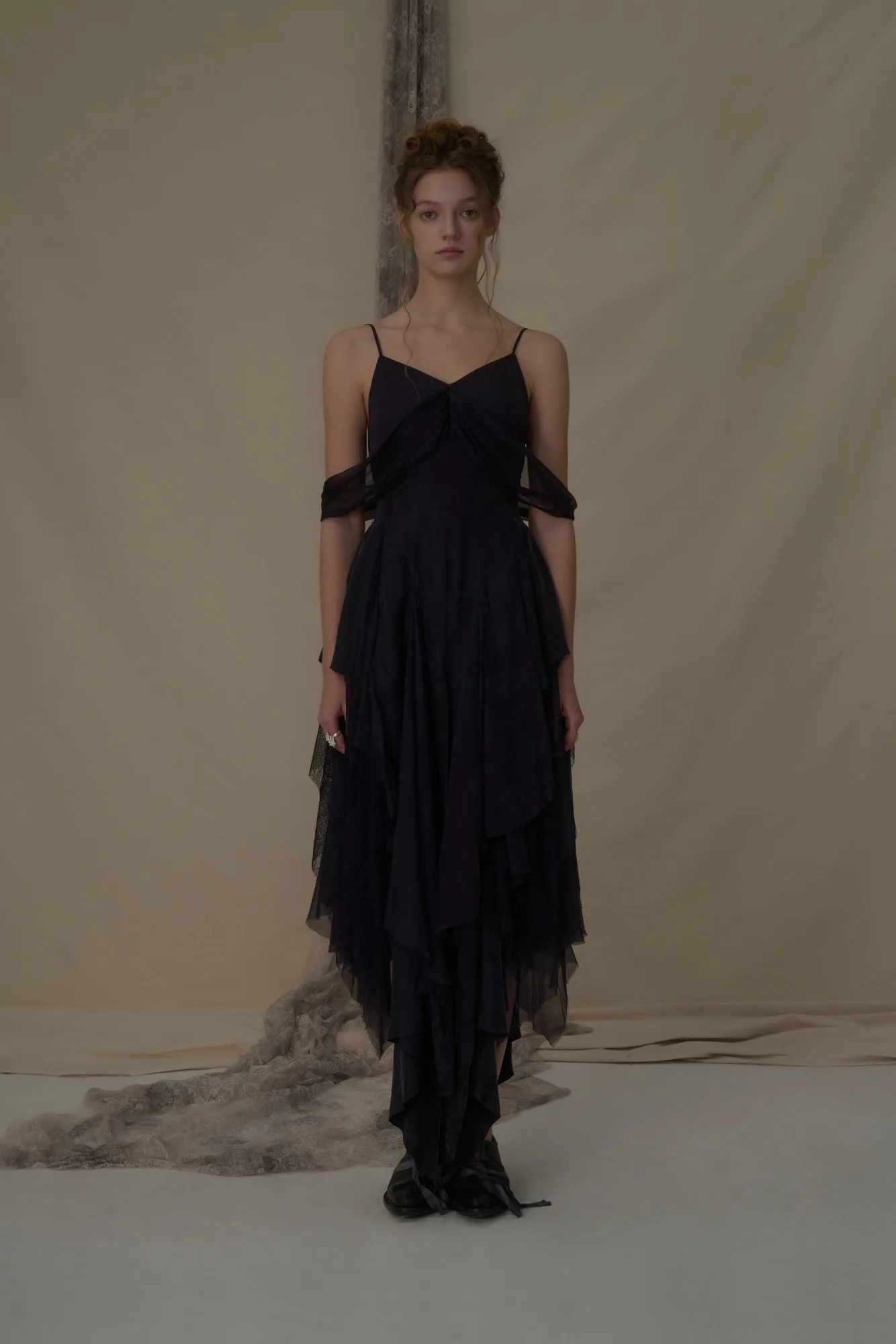 Navy Off-Shoulder Camisole Dress