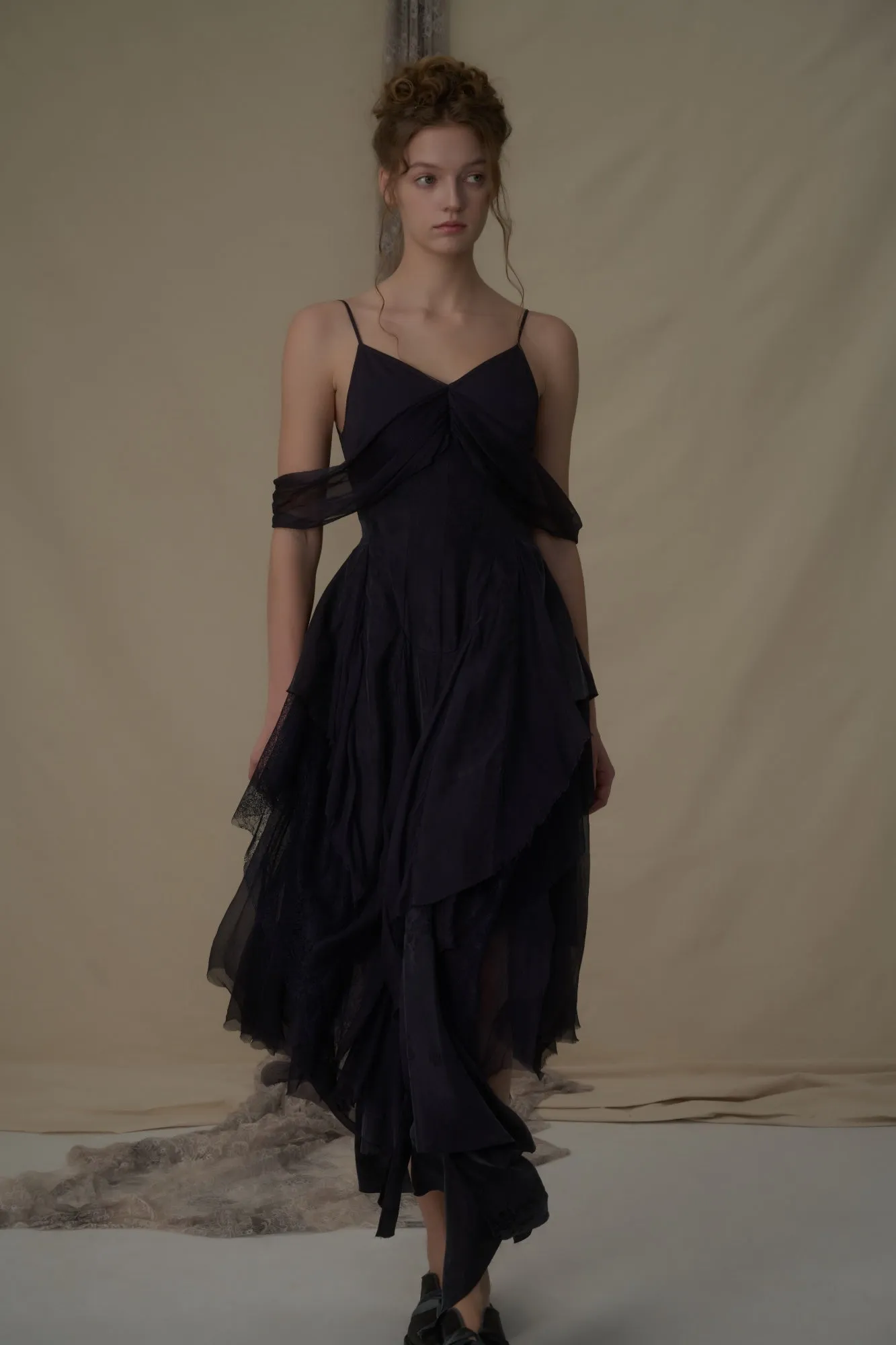 Navy Off-Shoulder Camisole Dress