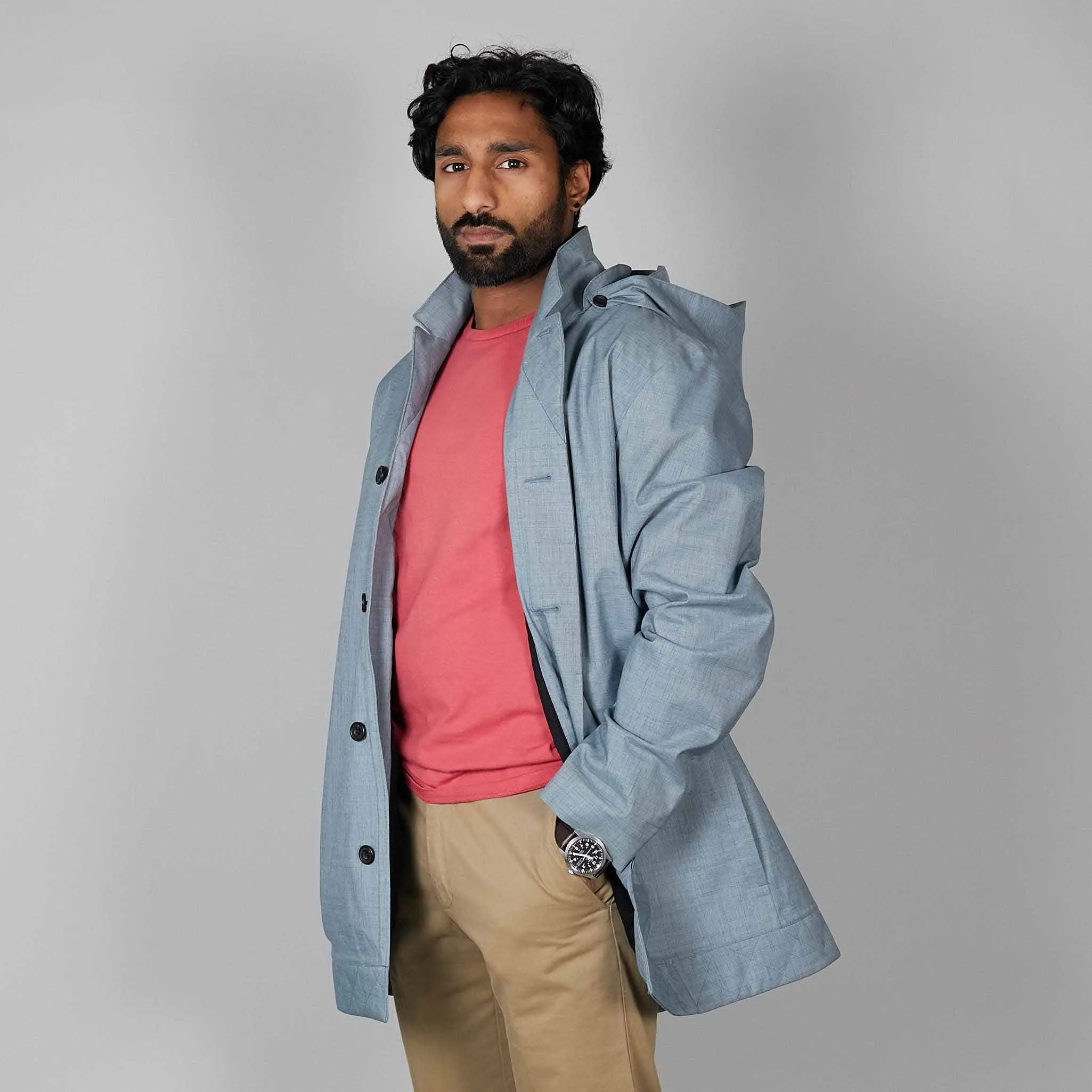Norwegian Rain Caban Single Breasted Rain Coat Light Blue