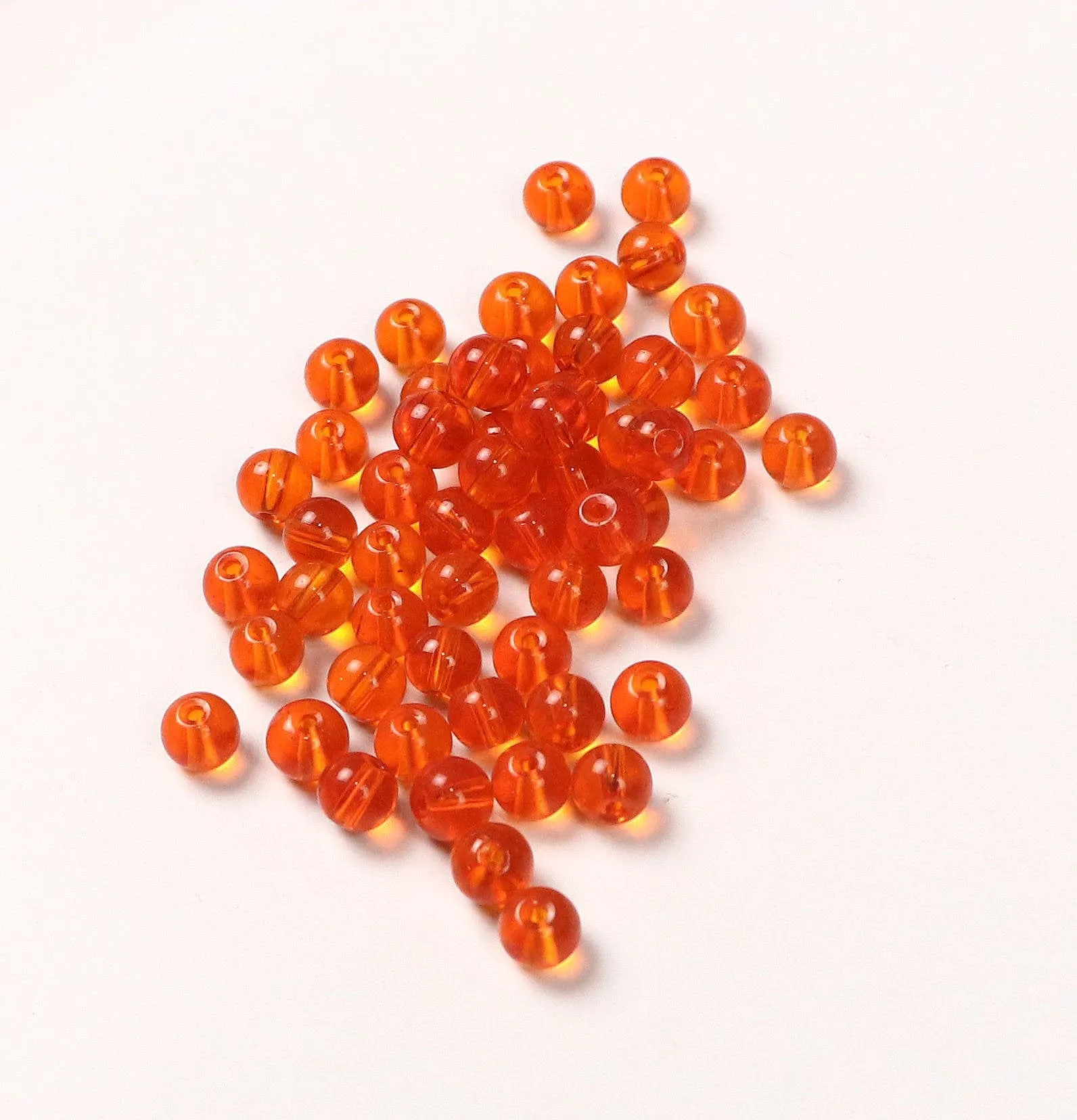 Orange Fancy Round Glass Beads- 6 mm