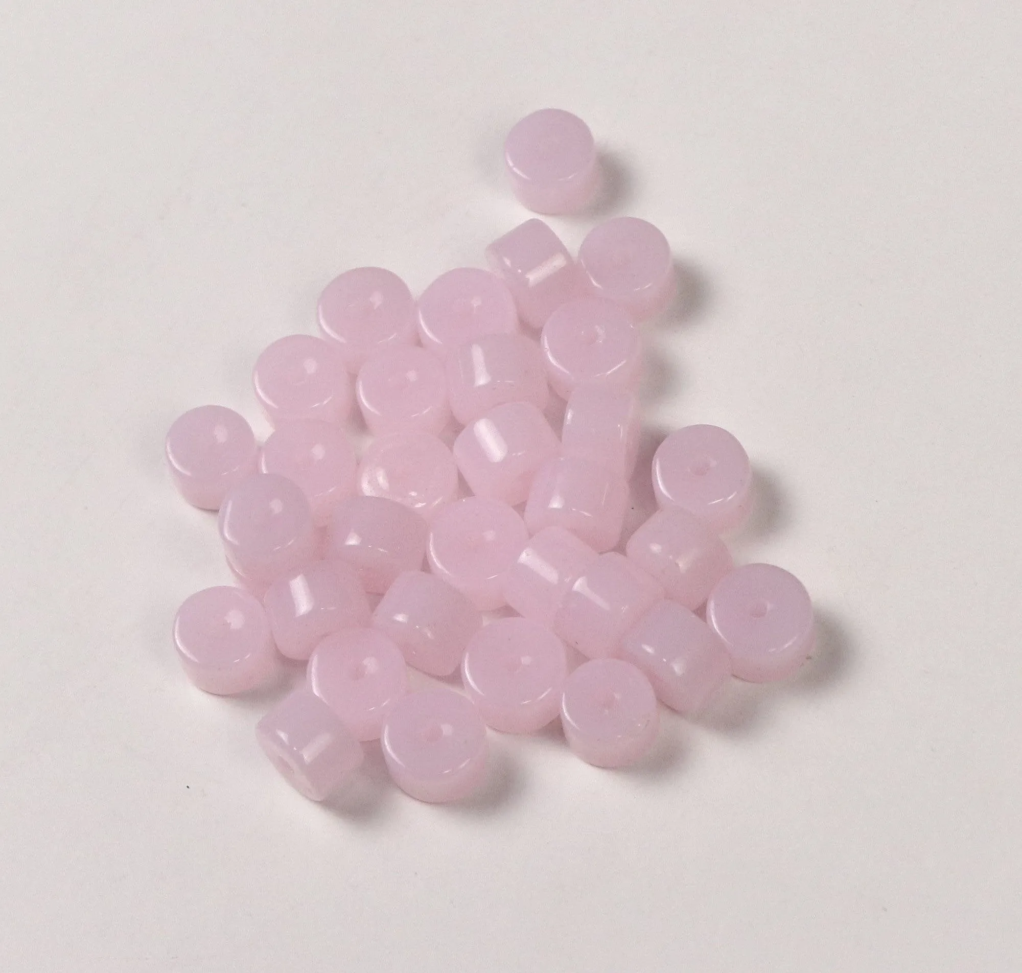 Pink Fancy Cylindrical Glass Beads- 8x6 mm