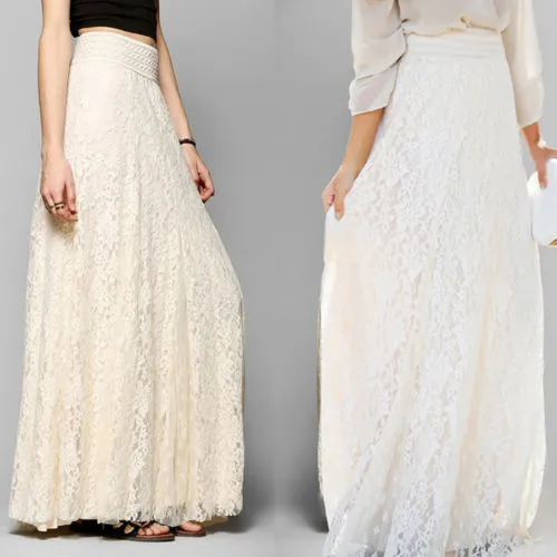 Popular Europe Slim Look High Waist See Through  Lace Skirt Mid-Length Flare Skirt