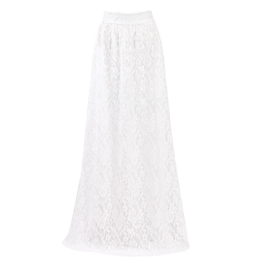 Popular Europe Slim Look High Waist See Through  Lace Skirt Mid-Length Flare Skirt