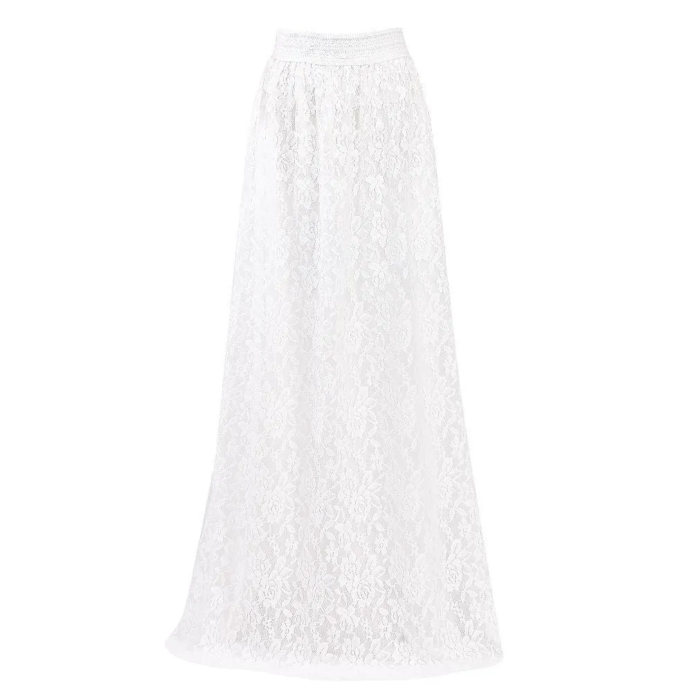 Popular Europe Slim Look High Waist See Through  Lace Skirt Mid-Length Flare Skirt