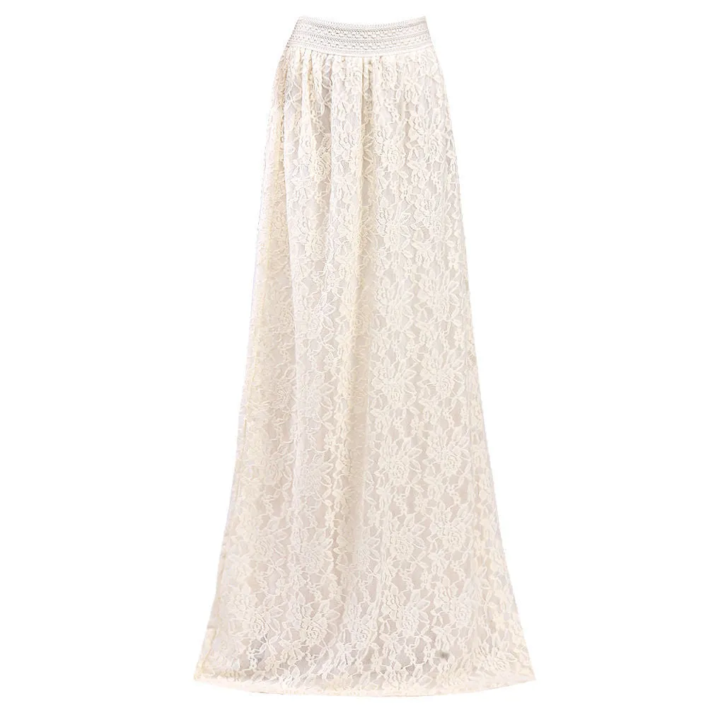 Popular Europe Slim Look High Waist See Through  Lace Skirt Mid-Length Flare Skirt